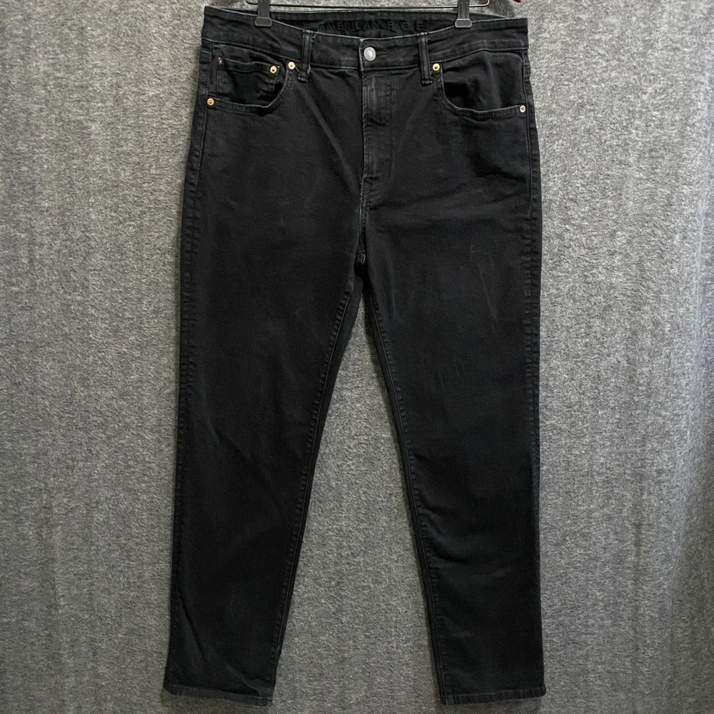 American Eagle Athletic Straight Jeans Mens 36x34 (36x31) Black Airflex+ Stretch